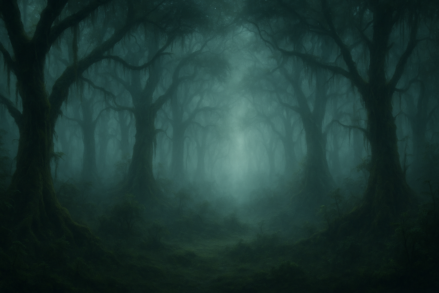 mystical forest filled with mist